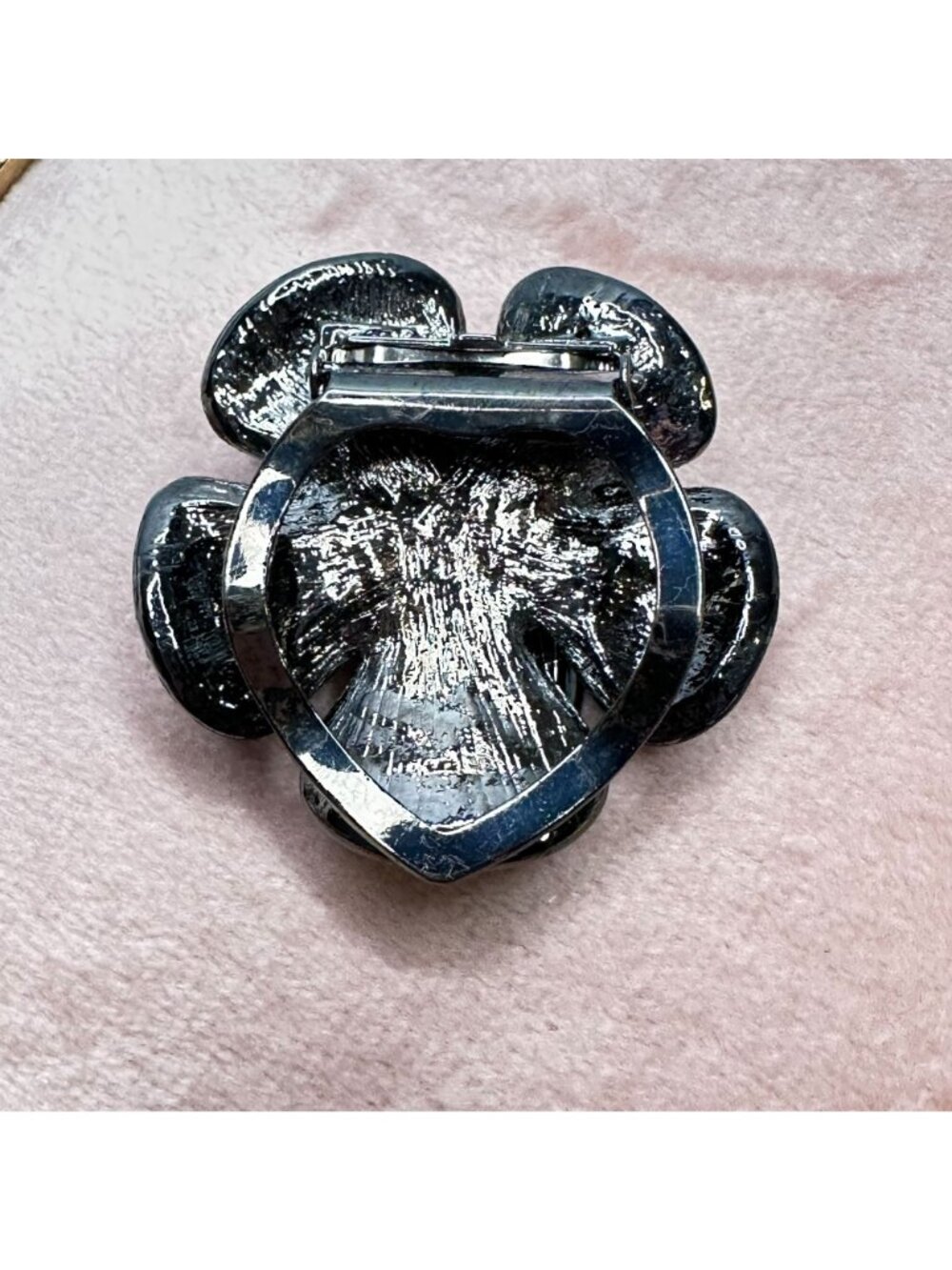 Black Matte Flower Scarf Clip With Crystal Accents Vintage Style - Picture 3 of 10